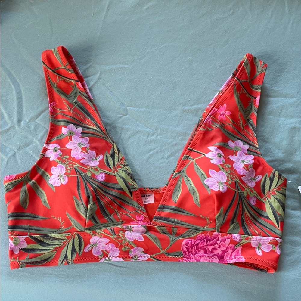 Old Navy Red Floral Bikini Top